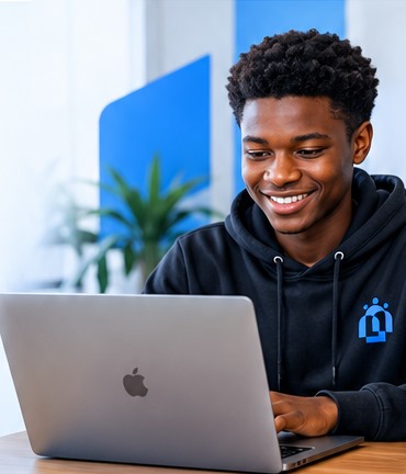 A Skill Edge learner working on a laptop